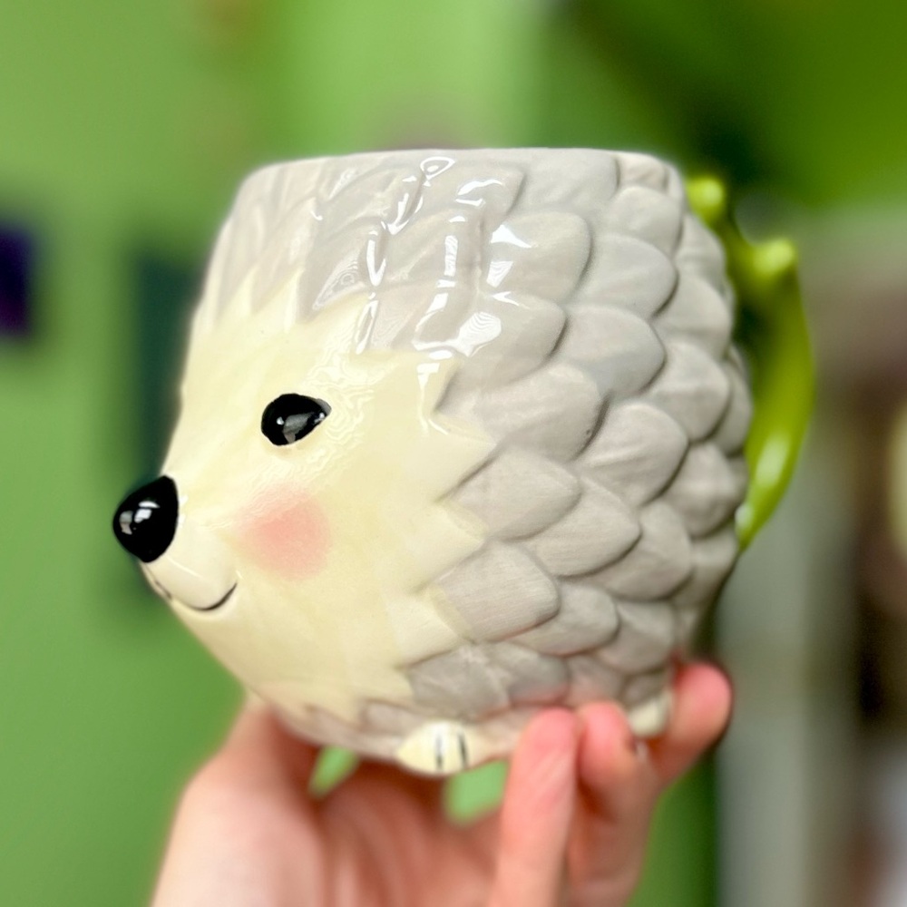 Cute Hedgehog Floral Handle Figural Kitchen Ceramic Dining Mug - Picture 2 of 7